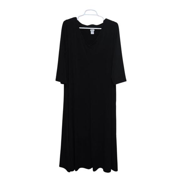 Chico’s 12/14 Black Knit Maxi Dress 3/4 Sleeve with Pockets - Picture 1 of 12